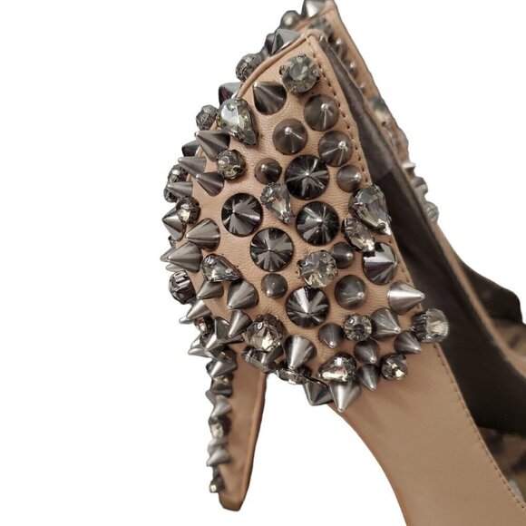 Sam Edelman Roza Spiked Heels Pumps‎ Shoes 6 M Tan Matte Leather  Rhinestone - Picture 6 of 14